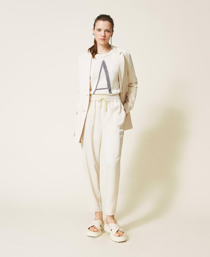 Trousers with neon-coloured drawstring Pale Cream Woman 221AT2530-02