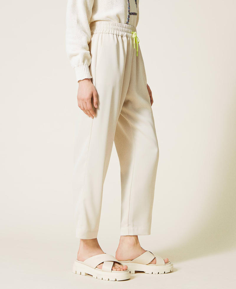 Trousers with neon-coloured drawstring Pale Cream Woman 221AT2530-03