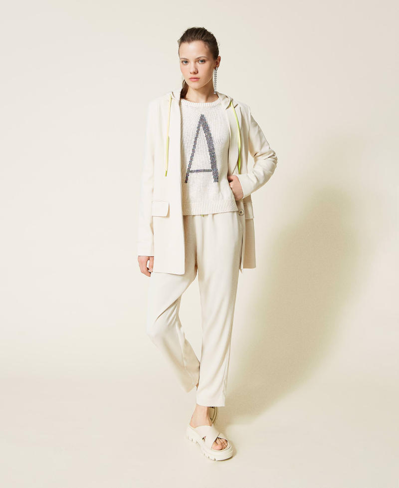 Trousers with neon-coloured drawstring Pale Cream Woman 221AT2530-0T