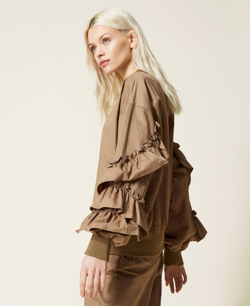 Poplin bomber jacket with flounces "Rustic" Brown Woman 221AT2542-03