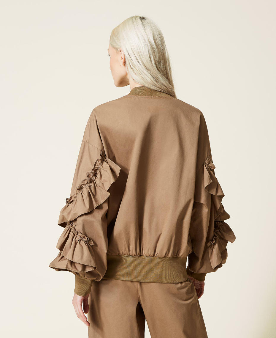Poplin bomber jacket with flounces "Rustic" Brown Woman 221AT2542-05