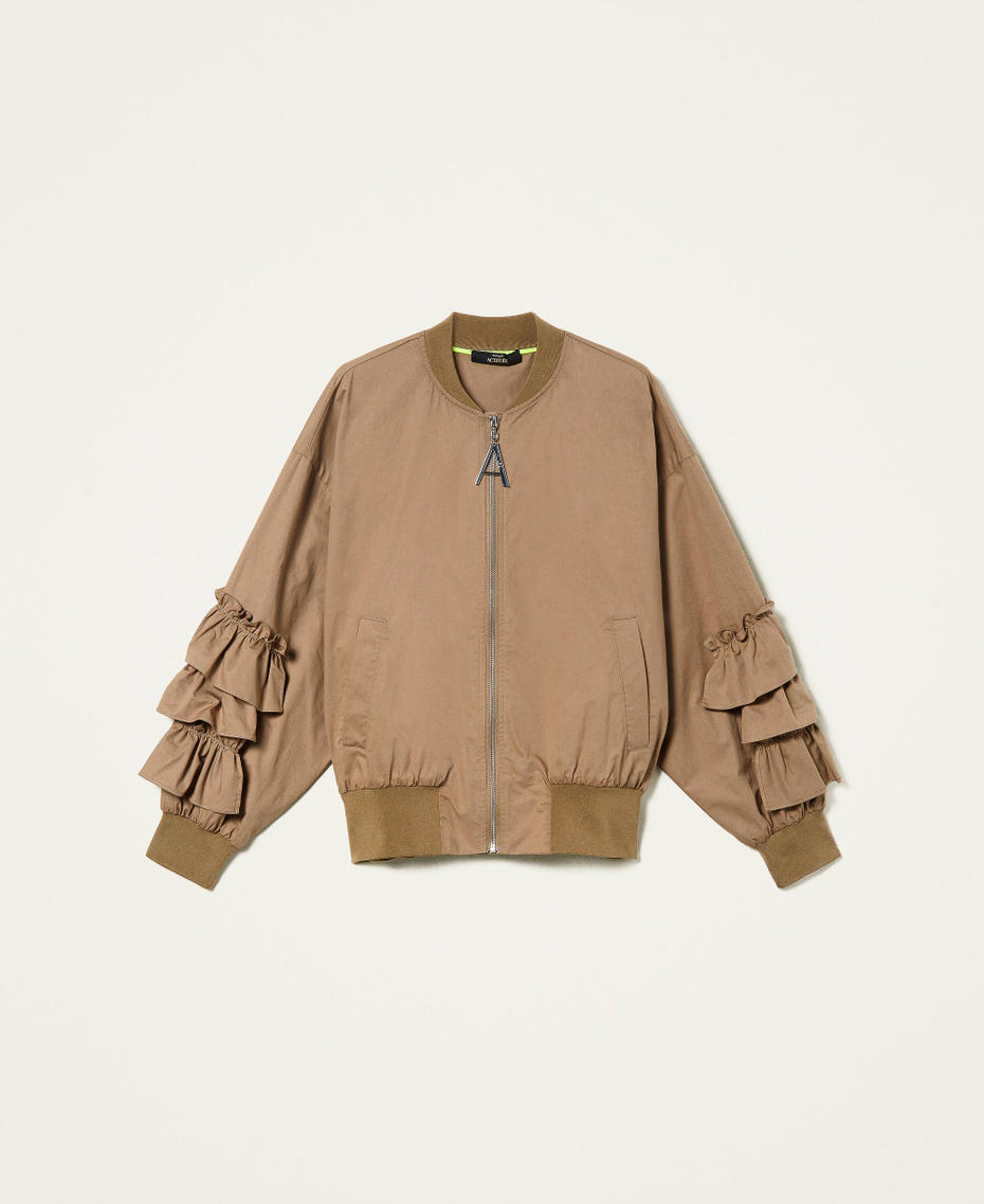Poplin bomber jacket with flounces "Rustic" Brown Woman 221AT2542-0S