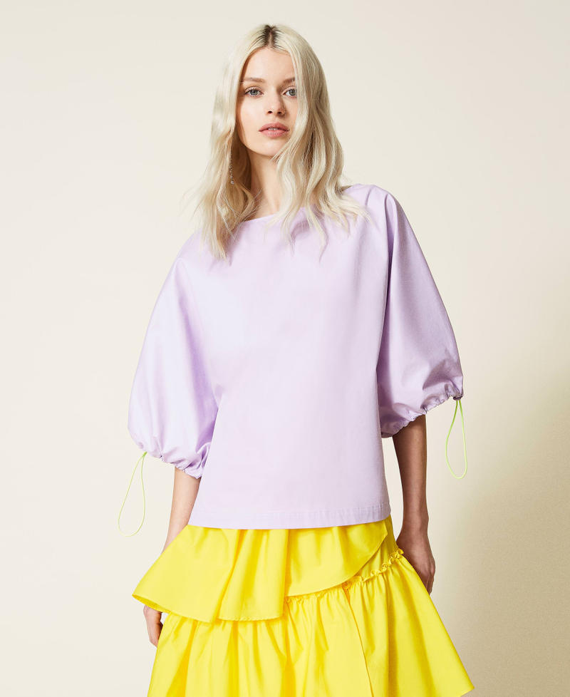 Bluse aus technischem Popeline „Pastel Lilac“-Violett Frau 221AT2544-02