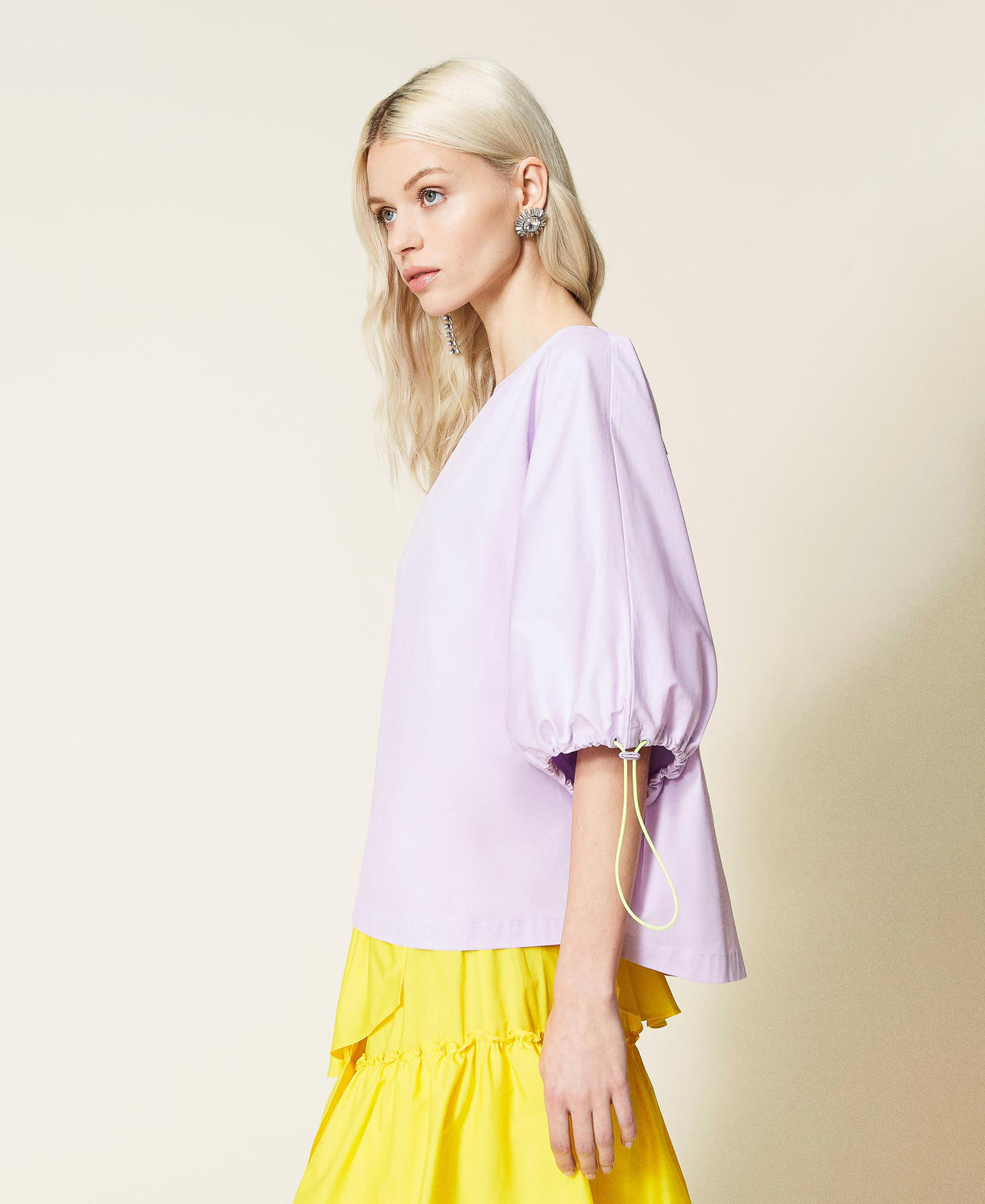 Bluse aus technischem Popeline „Pastel Lilac“-Violett Frau 221AT2544-03