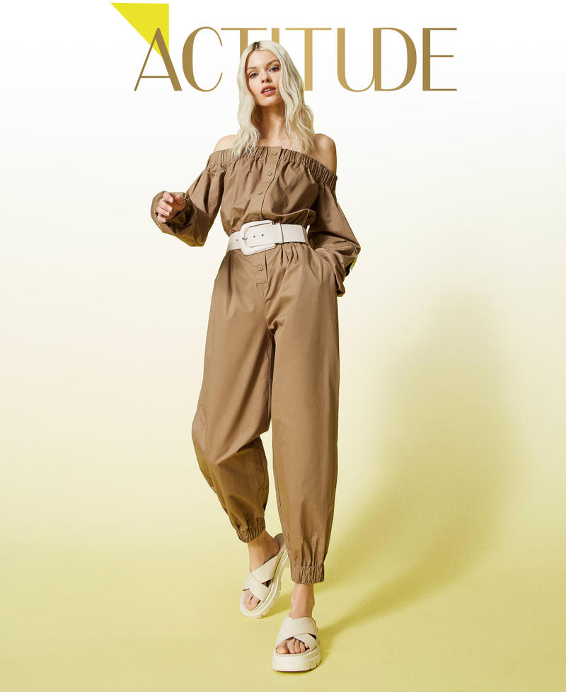 Off-shoulder poplin jumpsuit