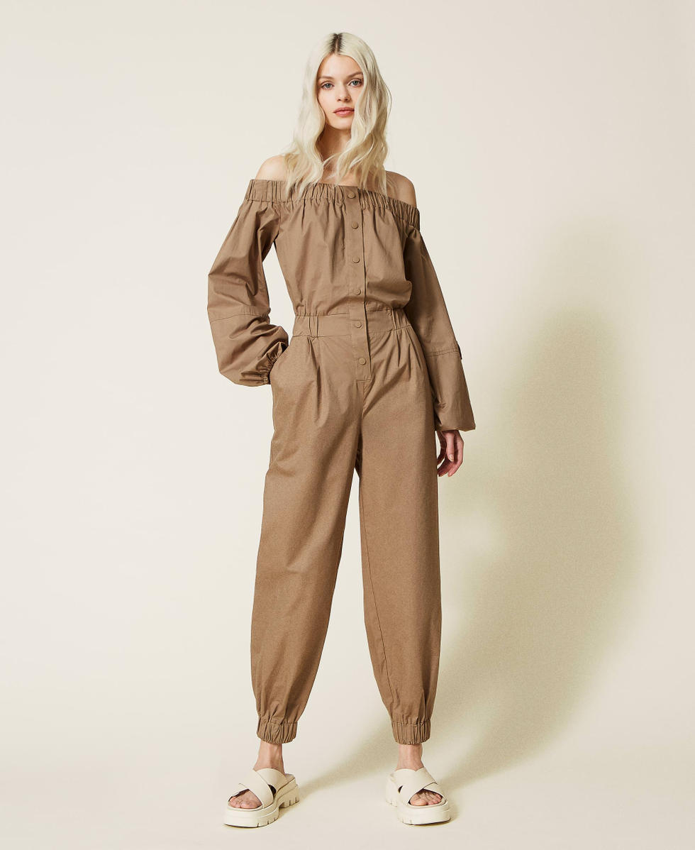 Off-Shoulder-Jumpsuit aus Popeline