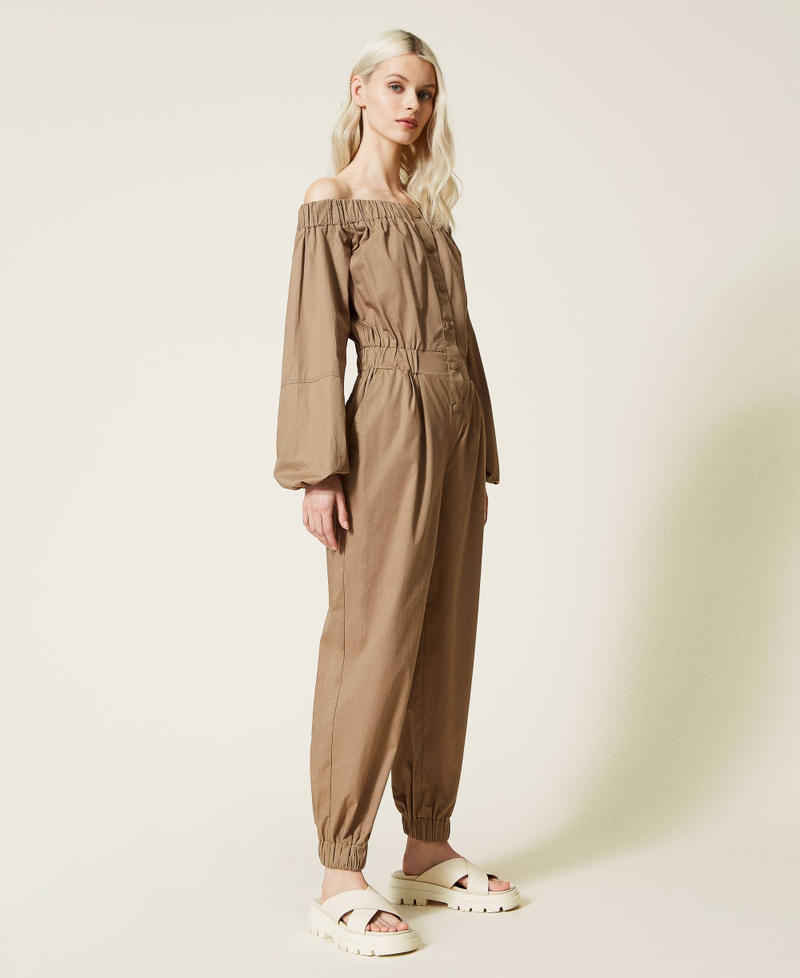 Off-shoulder poplin jumpsuit