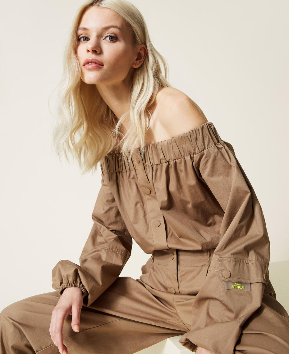 Off-shoulder poplin jumpsuit