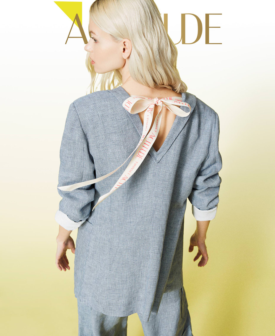 Leinenblazer mit Hahnentrittmuster