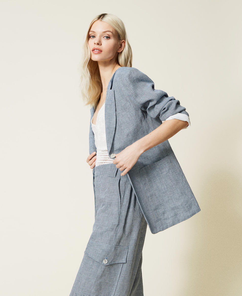 Houndstooth linen blazer