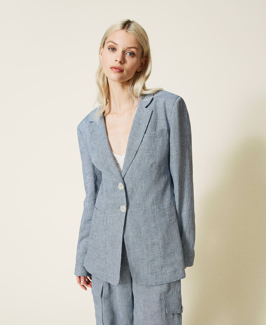 Houndstooth linen blazer Chantilly / "Space Blue” Houndstooth Woman 221AT2570-04