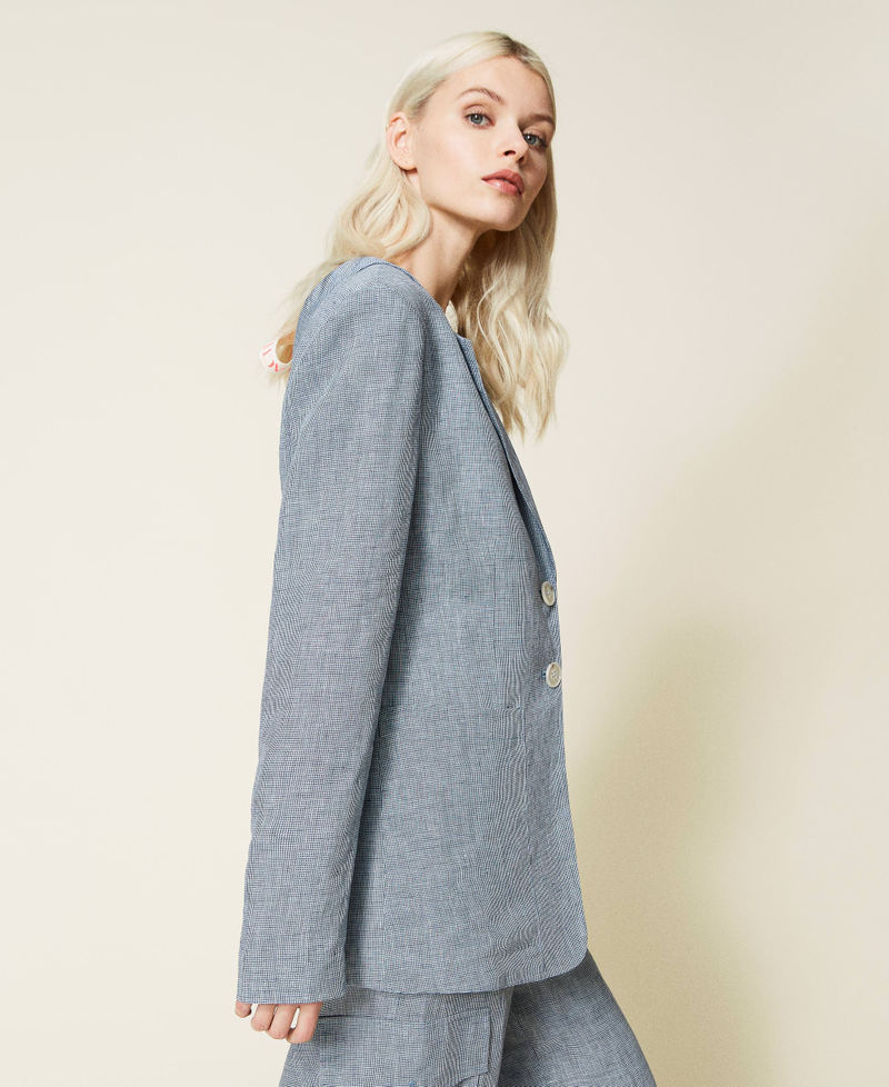 Leinenblazer mit Hahnentrittmuster