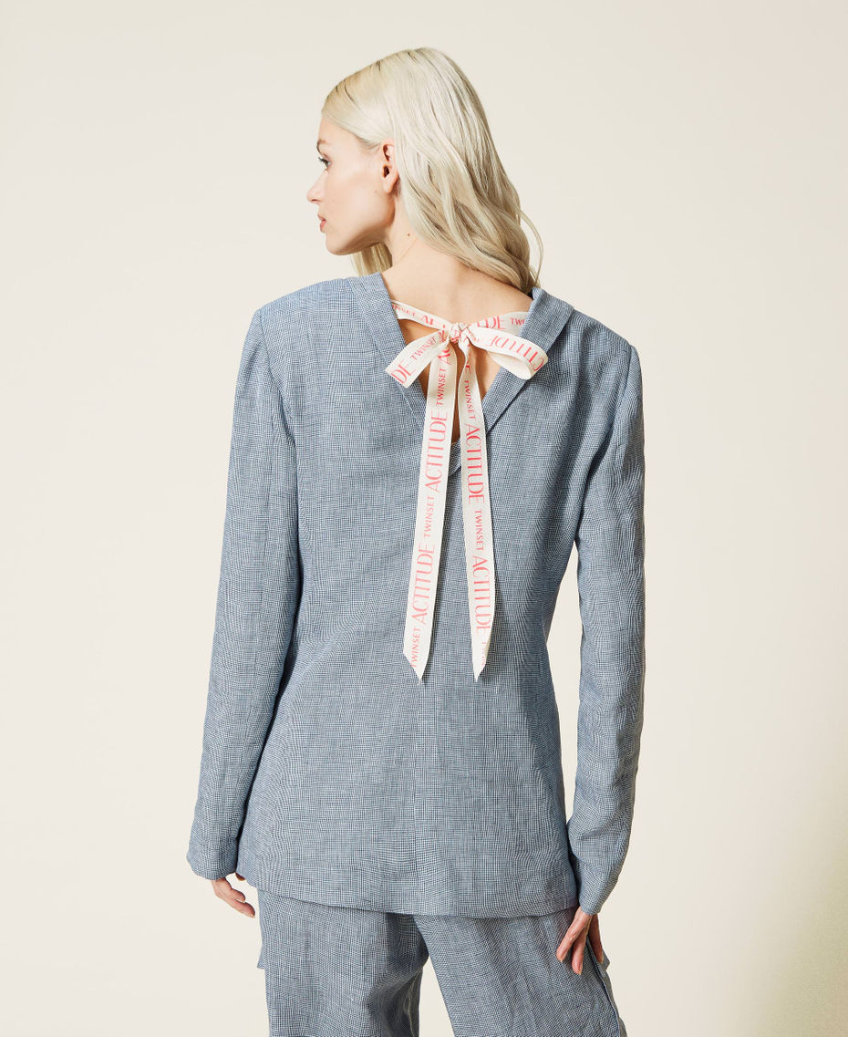 Houndstooth linen blazer Chantilly / "Space Blue” Houndstooth Woman 221AT2570-06