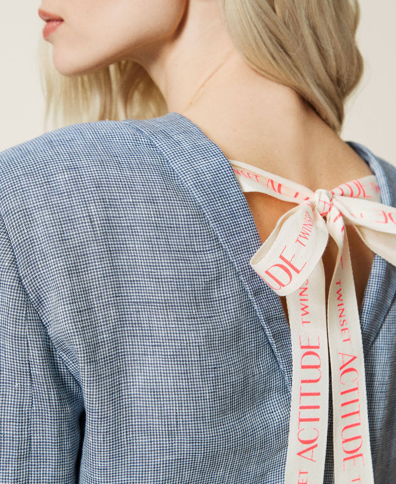 Leinenblazer mit Hahnentrittmuster