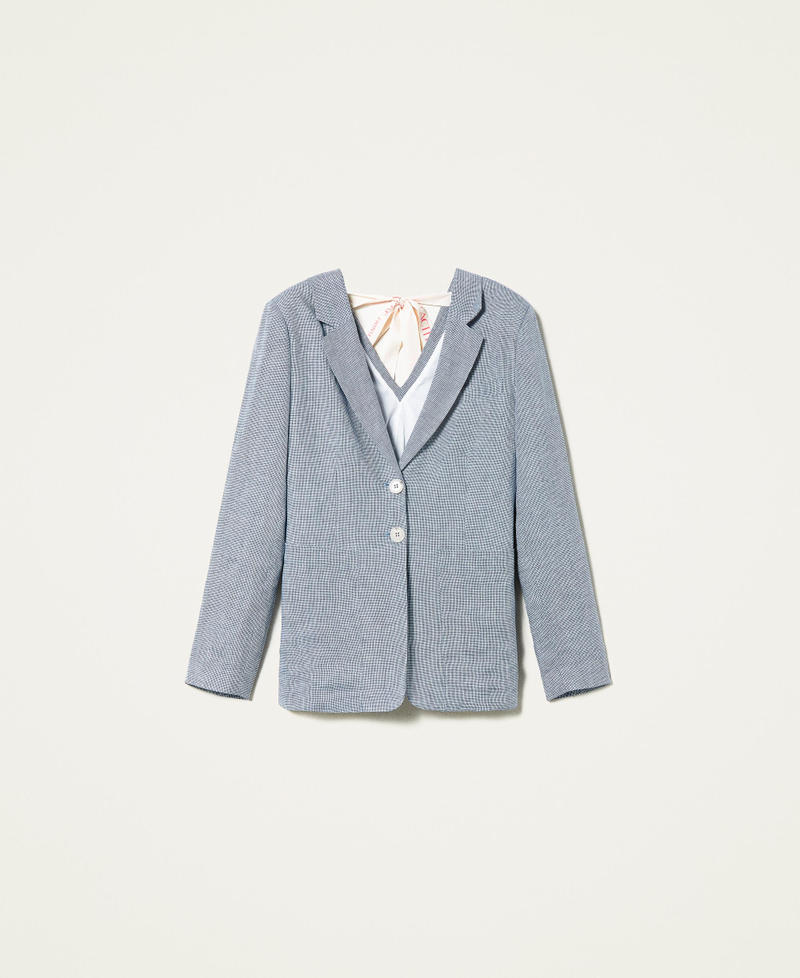 Houndstooth linen blazer Chantilly / "Space Blue” Houndstooth Woman 221AT2570-0S