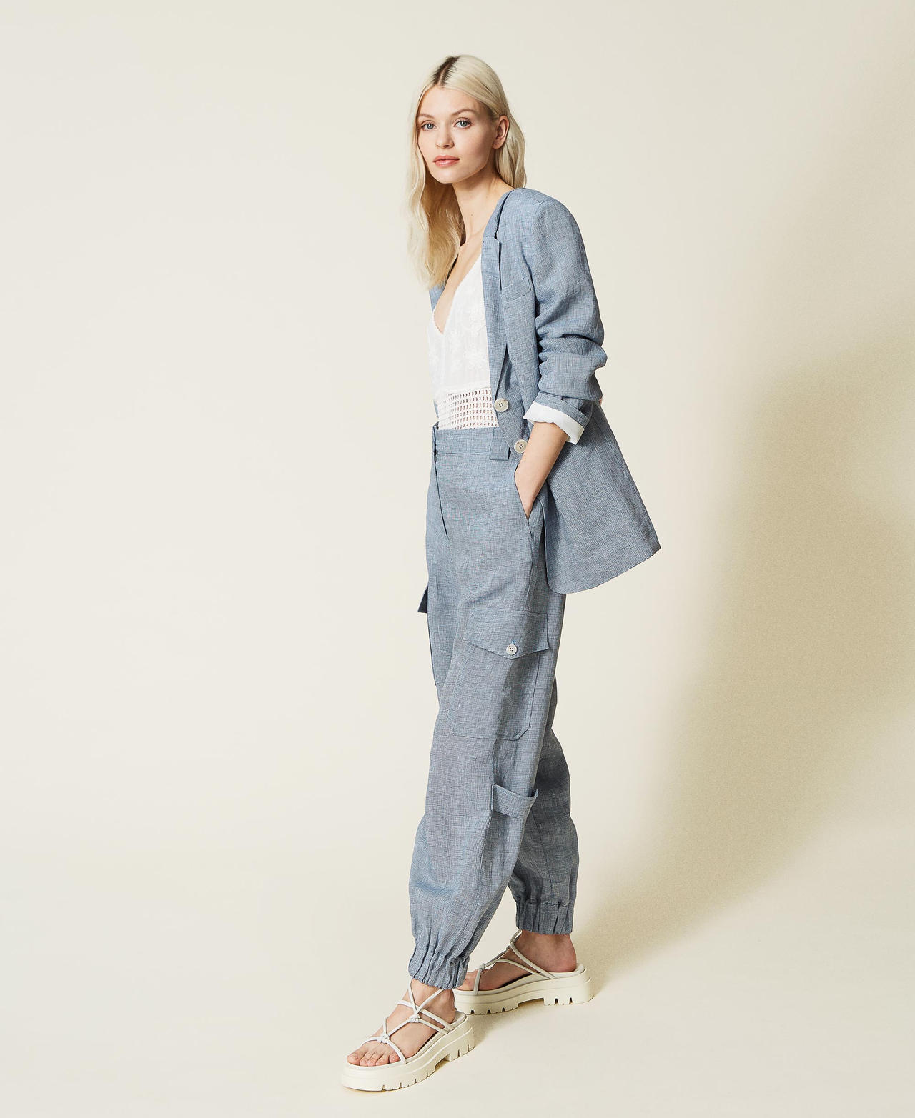 Linen houndstooth joggers