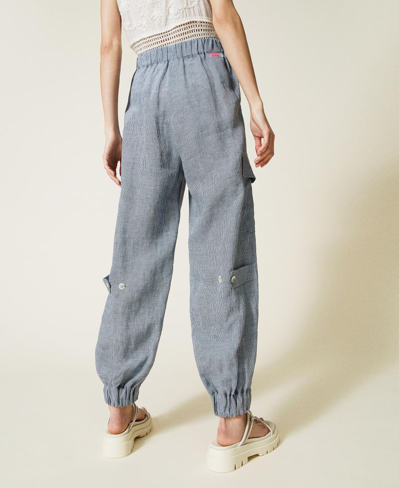 Linen houndstooth joggers Chantilly / "Space Blue” Houndstooth Woman 221AT2571-04