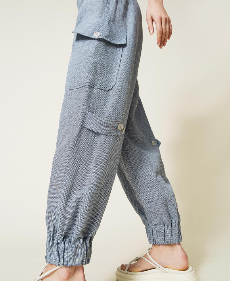 Linen houndstooth joggers Chantilly / "Space Blue” Houndstooth Woman 221AT2571-06