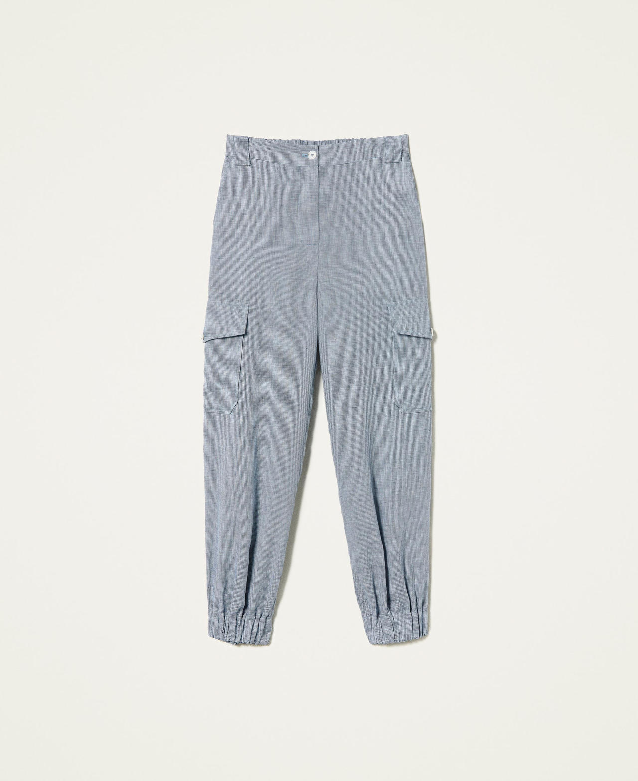 Linen houndstooth joggers Chantilly / "Space Blue” Houndstooth Woman 221AT2571-0S