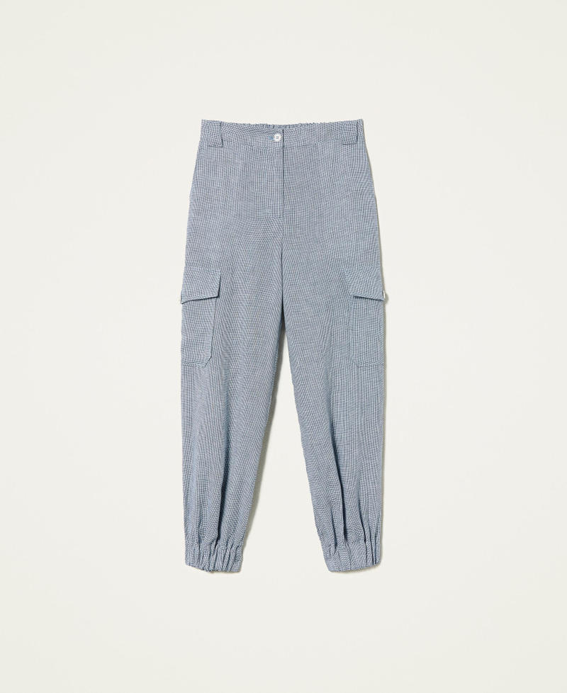 Leinen-Joggers mit Hahnentrittmuster Hahnentrittmuster Chantilly / „Space Blue“-Blau Frau 221AT2571-0S