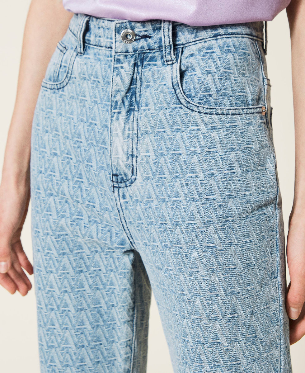 Regular jeans with jacquard logo Woman, Blue | TWINSET Milano