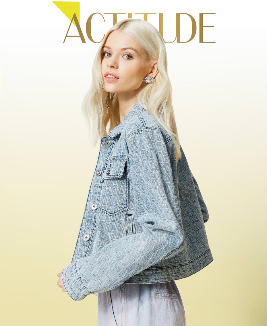 Denim jacket with jacquard logo