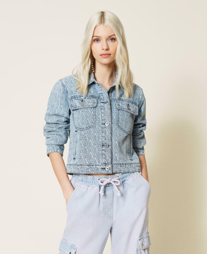 Denim jacket with jacquard logo