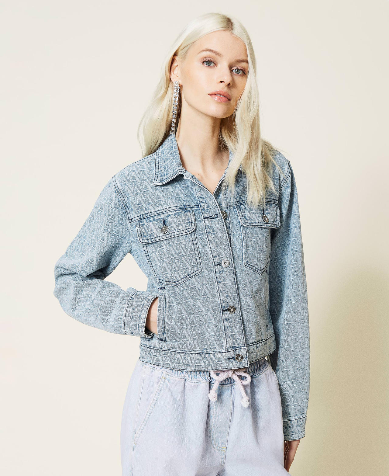 Denim jacket with jacquard logo