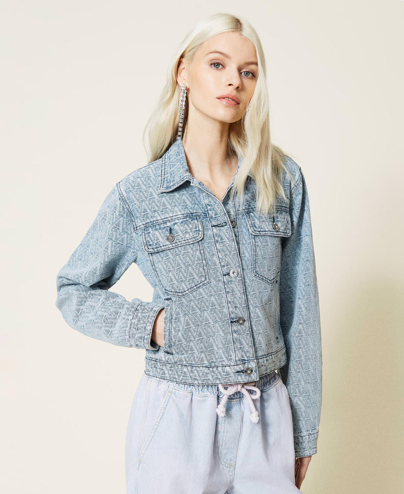 Denim jacket with jacquard logo