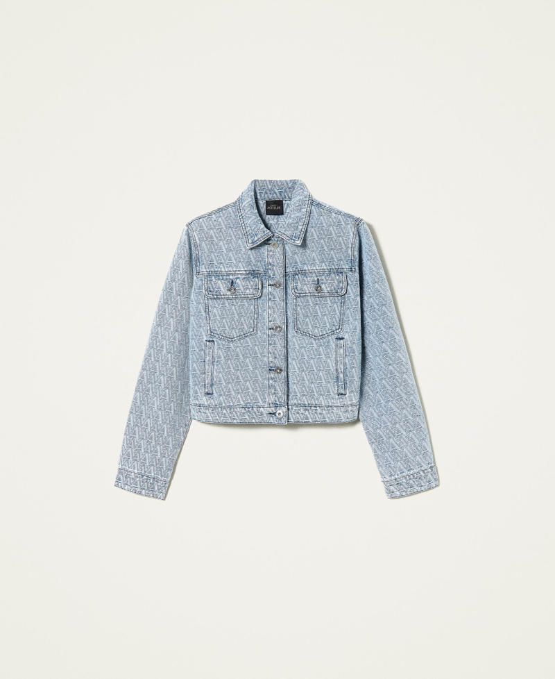 Denim jacket with jacquard logo