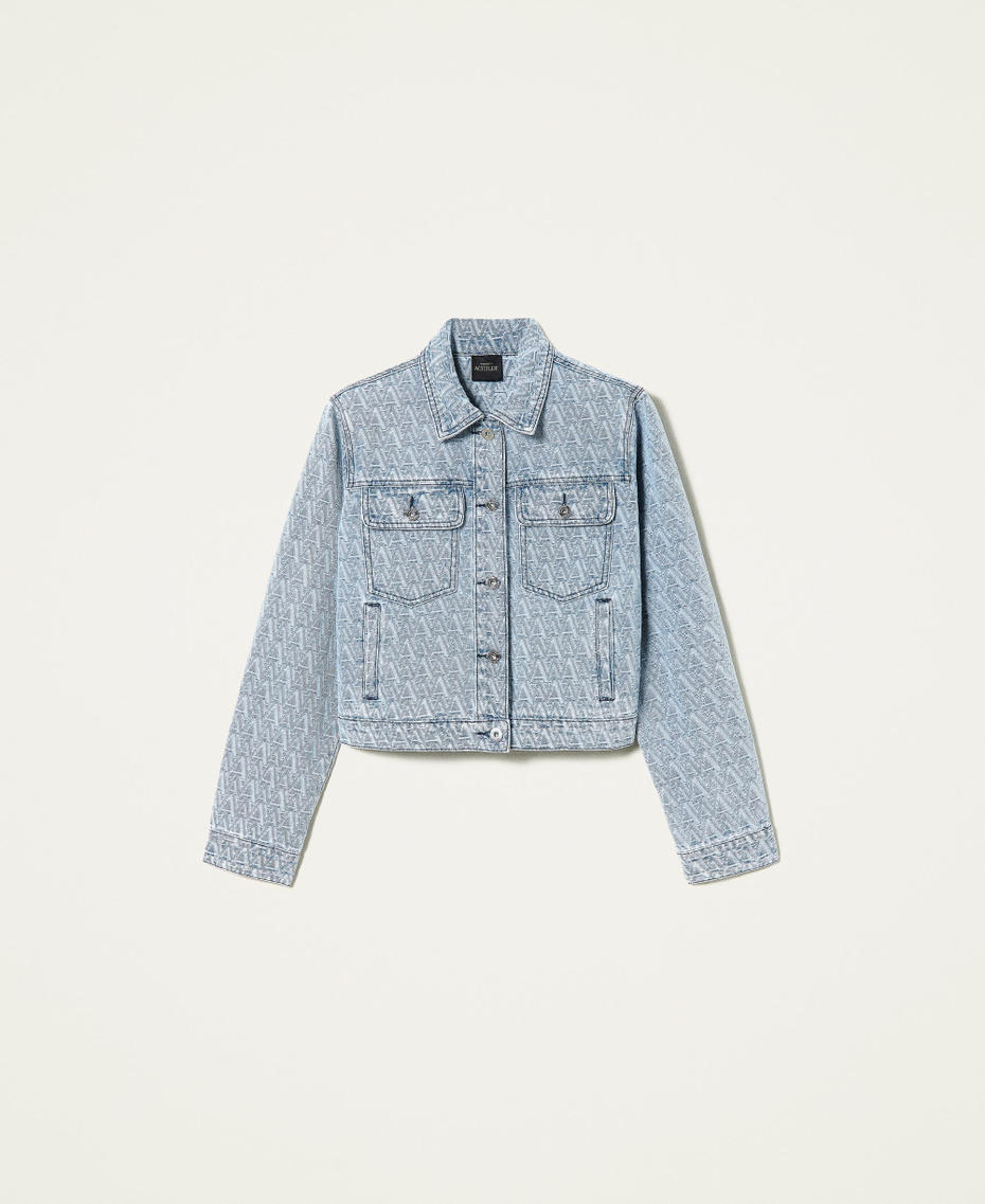 Denim jacket with jacquard logo