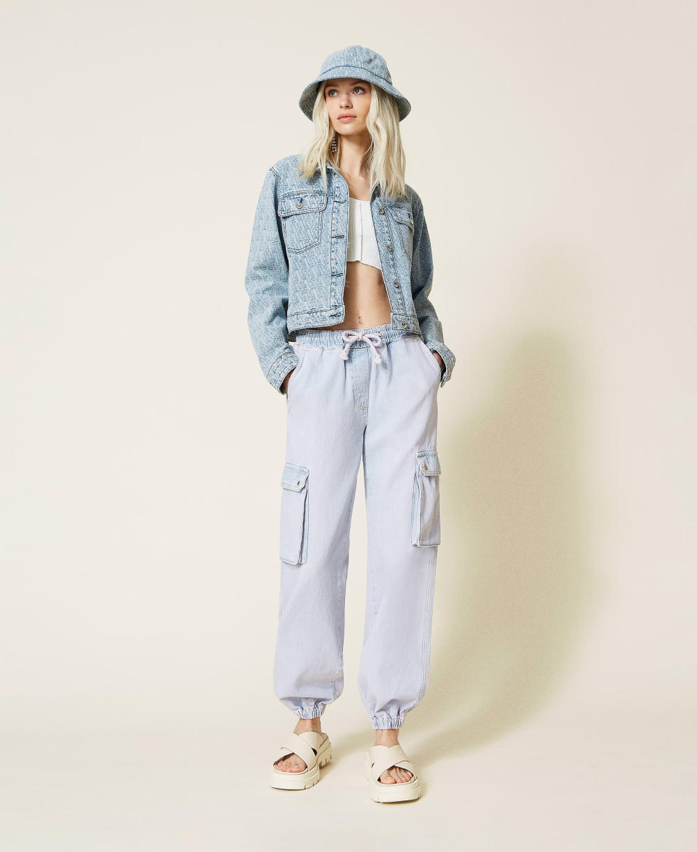 Denim jacket with jacquard logo