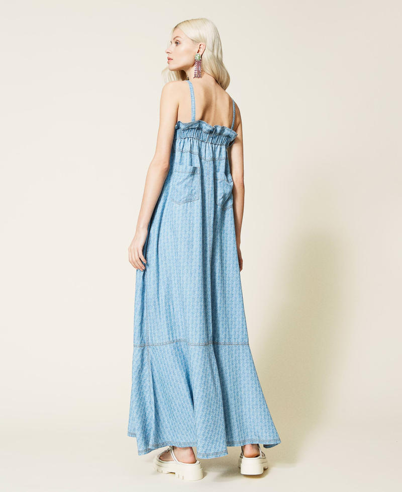 Printed, floaty denim long dress