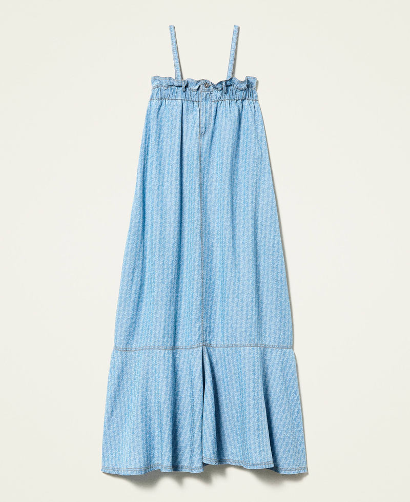 Printed, floaty denim long dress