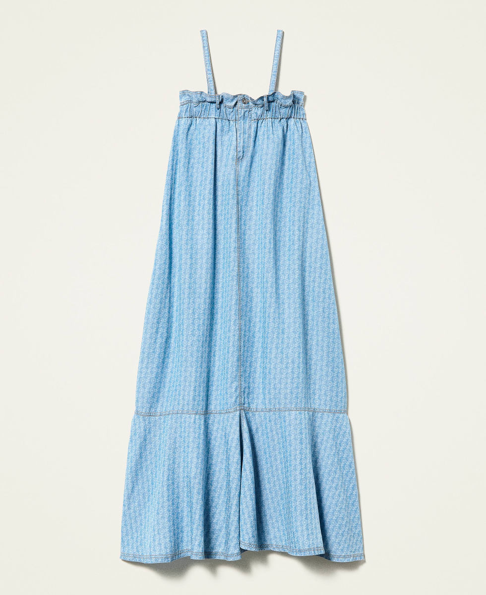 Robe longue en jean fluide imprim&eacute;