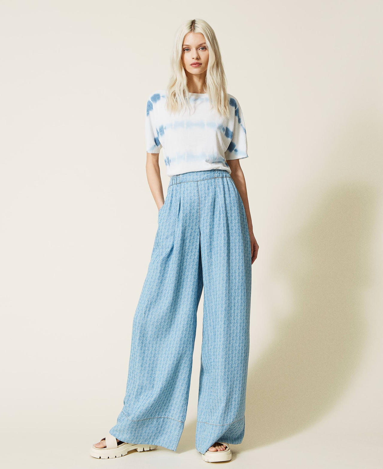 Floaty denim palazzo trousers