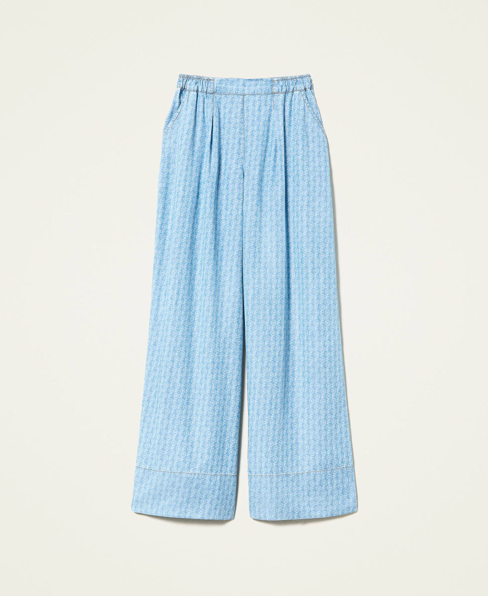 Floaty denim palazzo trousers Woman Light blue TWINSET Milano