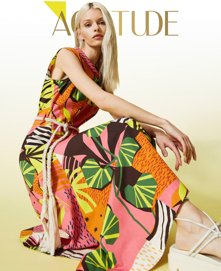 Printed poplin midi dress