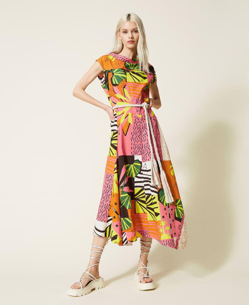 Printed poplin midi dress