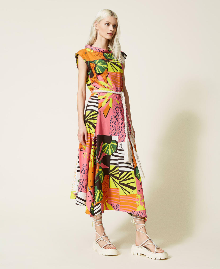 Printed poplin midi dress