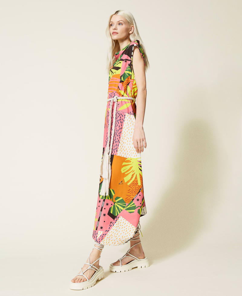 Printed poplin midi dress