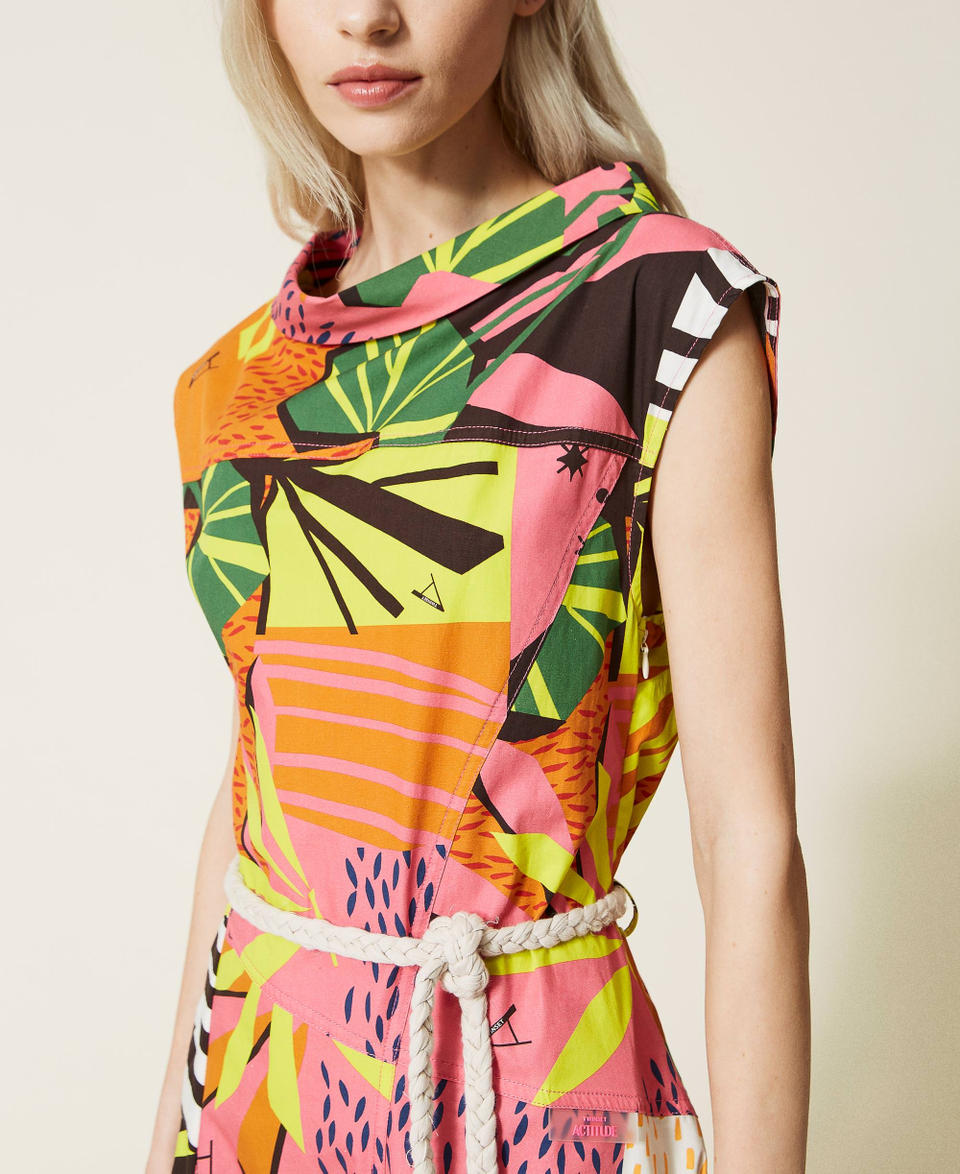 Midikleid aus bedrucktem Popeline