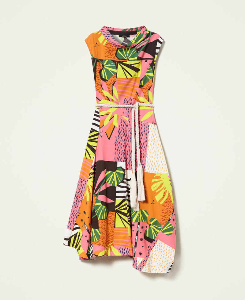 Printed poplin midi dress