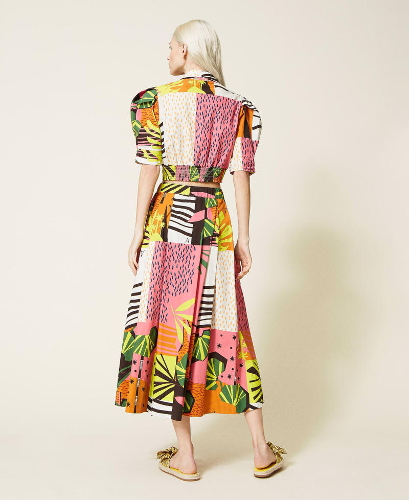 Printed poplin long skirt