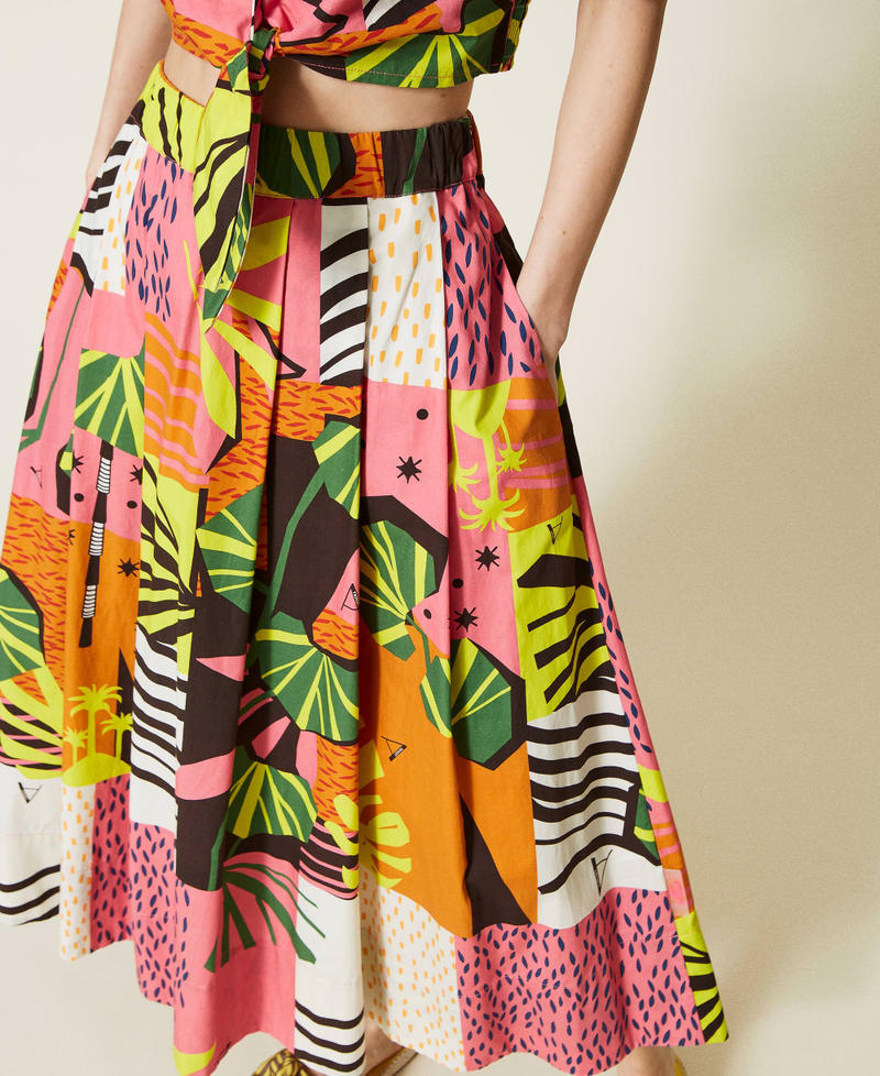 Printed poplin long skirt