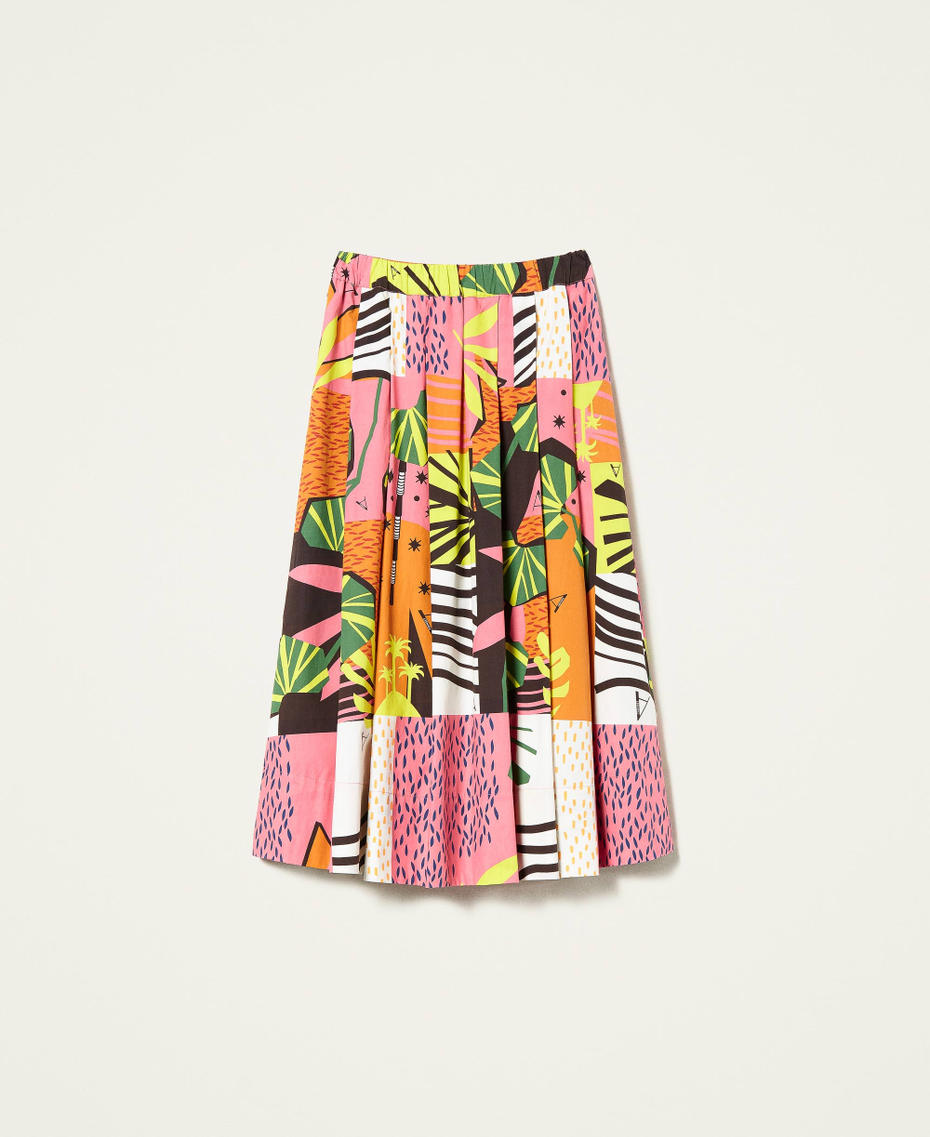 Printed poplin long skirt