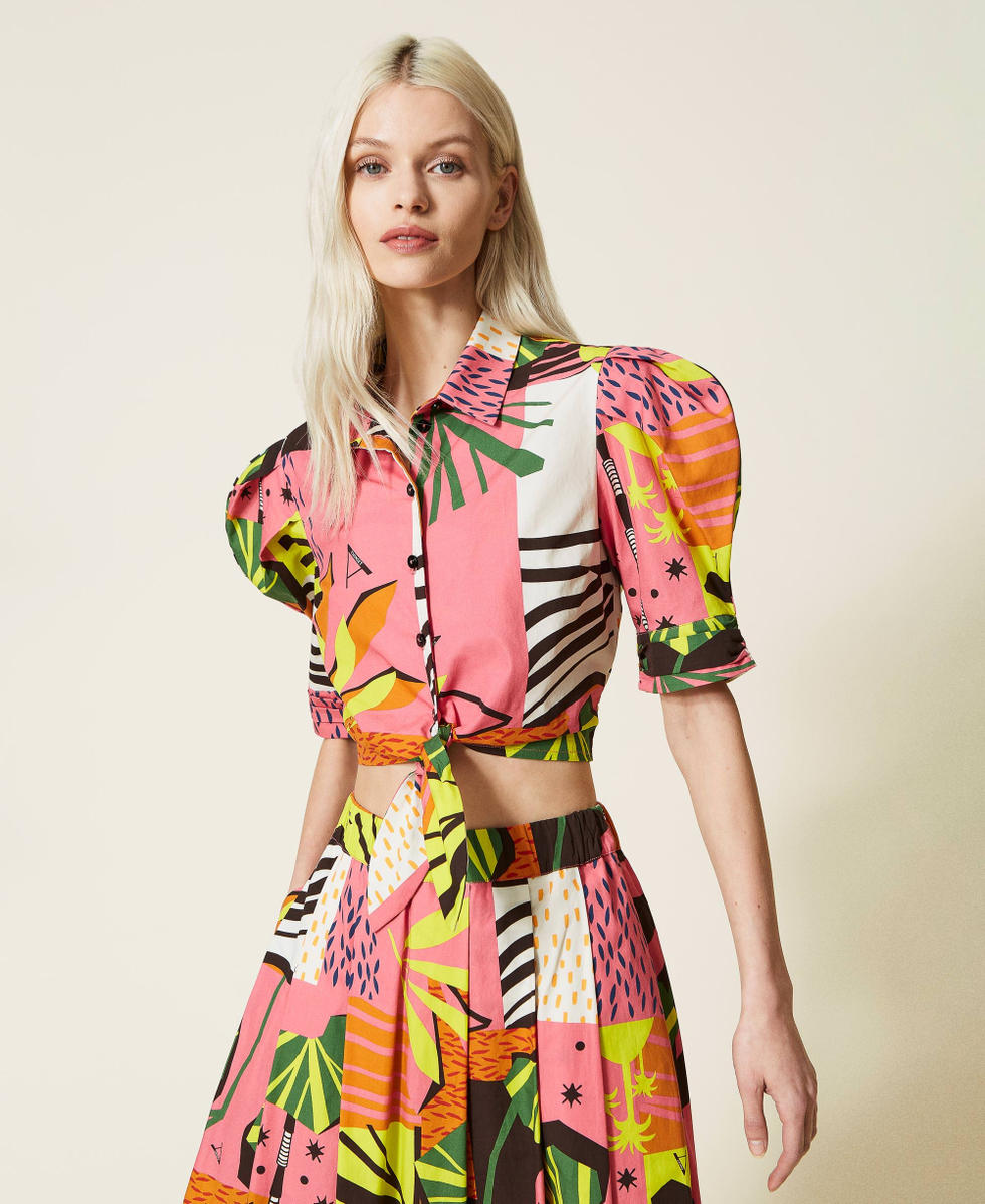 Printed poplin cropped shirt