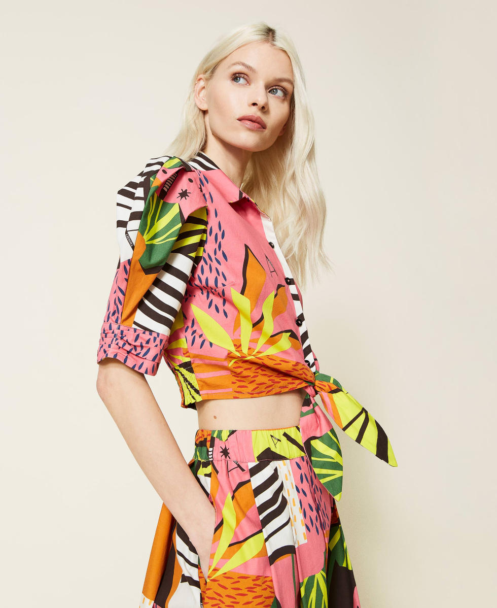 Printed poplin cropped shirt