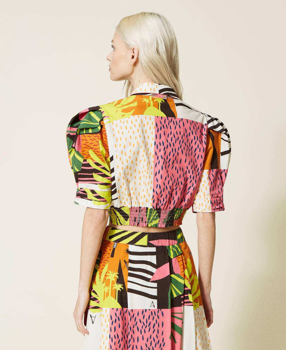 Printed poplin cropped shirt