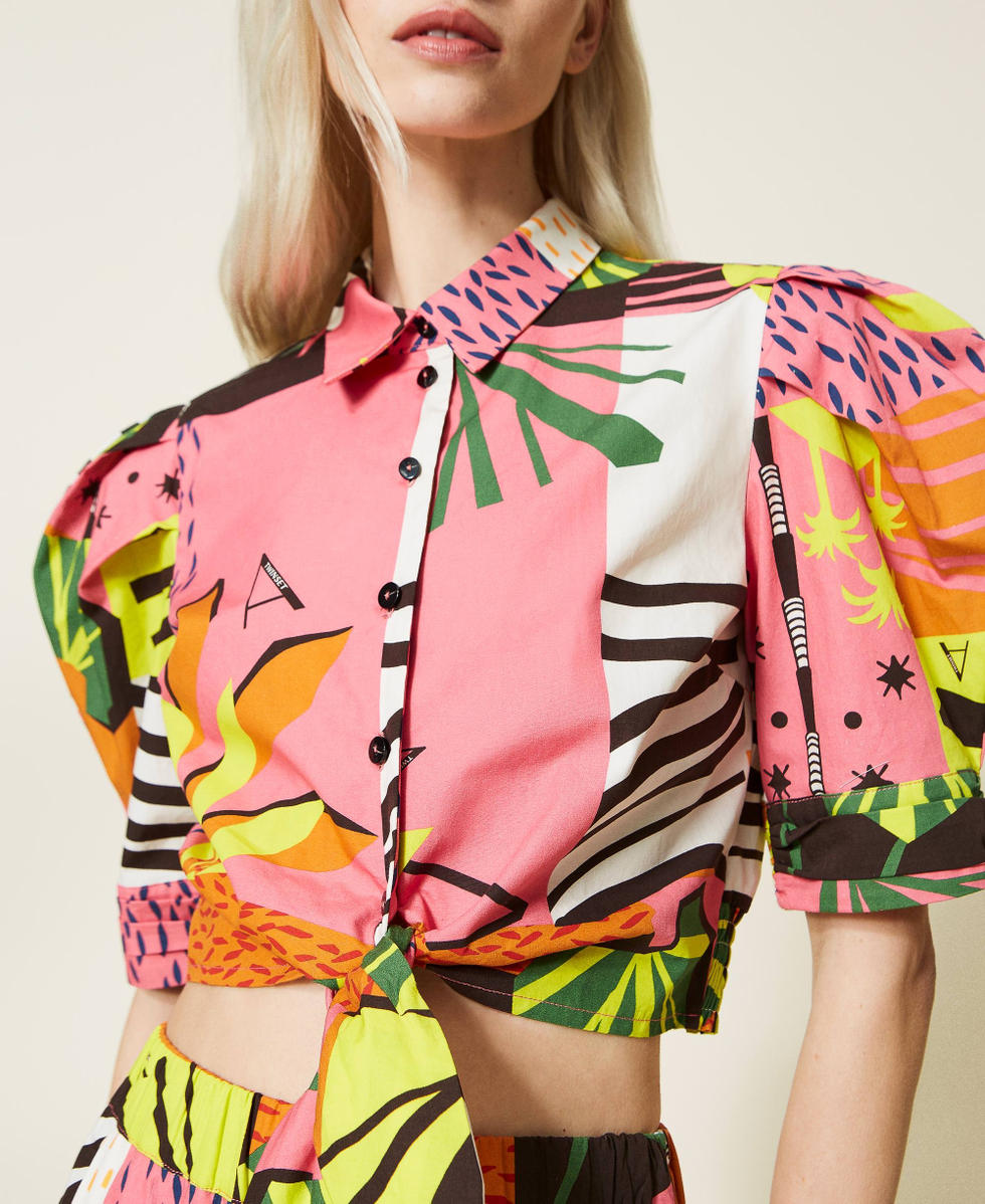 Printed poplin cropped shirt